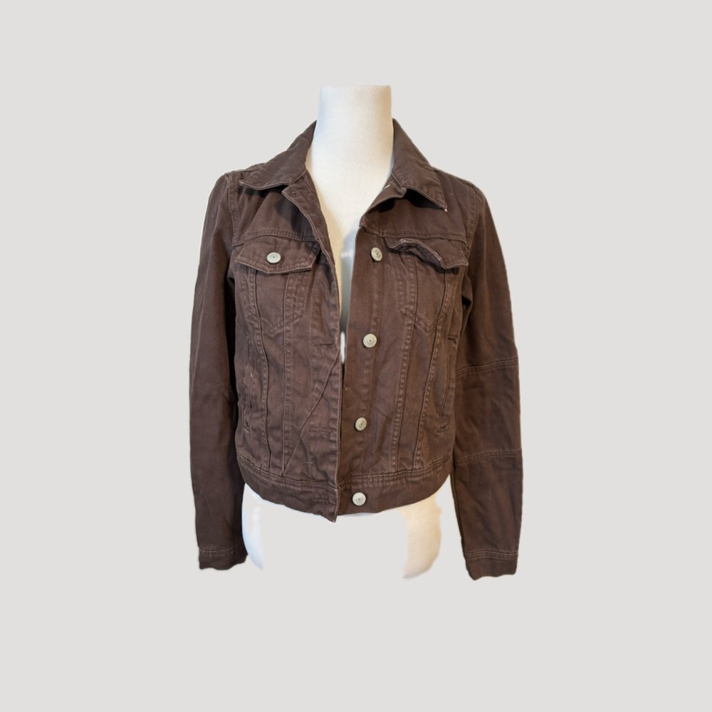 Free People Rumors Denim Cropped Trucker Jacket Chocolate Brown